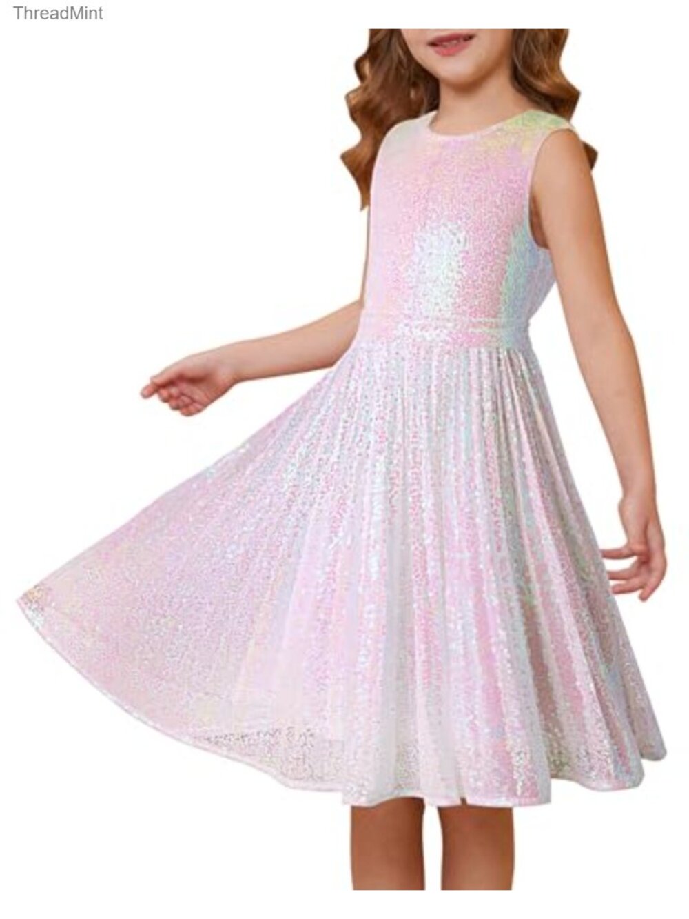 Girls Sparkly Sequin Formal Party Dance Dress A-Line Sleeveless